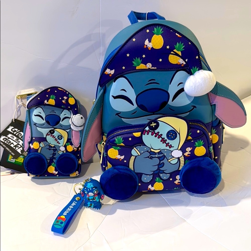 Stitch Sleeping Glow in the Dark Backpack W/Lock, Wallet, and Keychain.